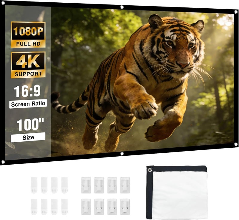 HAPPRUN 100 inch Projector Screen, 16:9 Foldable Anti-Crease Portable Projector Movies Screens for Home Theater, Outdoor Indoor Support Double Sided Projection - Image 1
